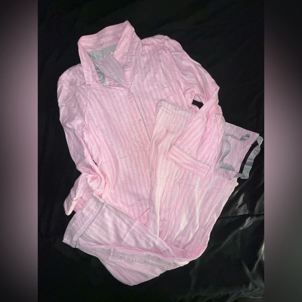 Victoria's Secret Pink and Silver Striped Pajama Top and bottoms set Medium